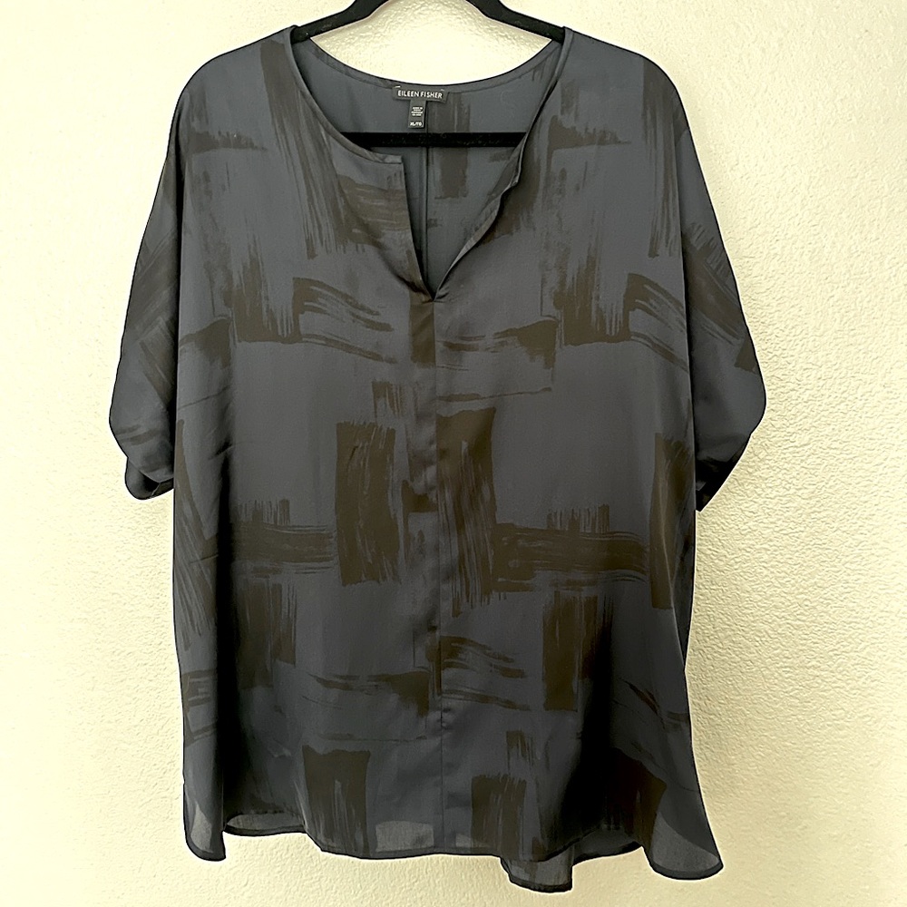 Eileen Fisher Satin Blue and Black Top